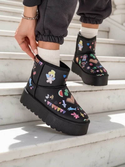 Royalfashion Ghete scurte de iarnă pentru femei în stil bocanci cu autocolante Hanaga