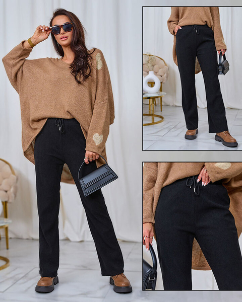 Royalfashion Pantaloni de damă din țesătură de catifea, negri