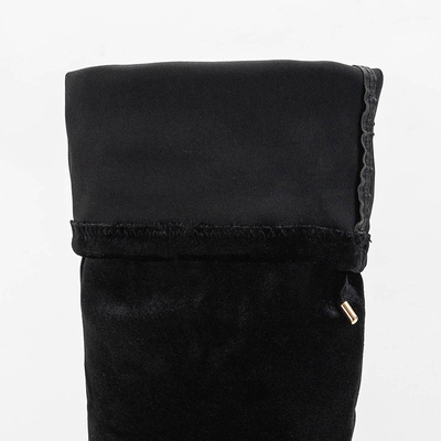 Cizme peste genunchi din velur cu toc înalt de culoare neagră - Încălțăminte