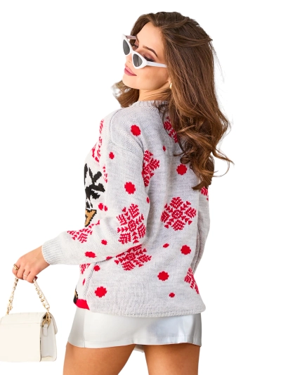Royalfashion Gray Pulover de Crăciun cu ren pentru femei