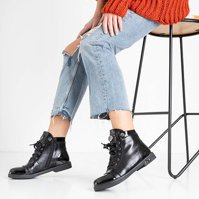 Cizme dama negre cu dantela Andria - Încălțăminte