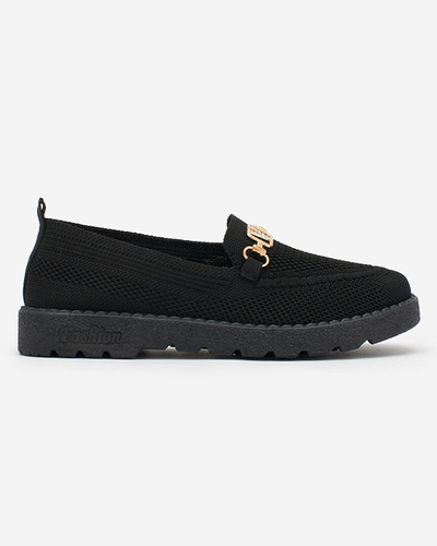 Royalfashion Mocasini negri din stofă pentru femei cu ornament auriu Ertica