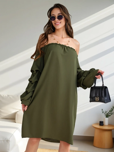Royalfashion Rochie netedă pentru femei inspirată de stilul spaniol, cu volane