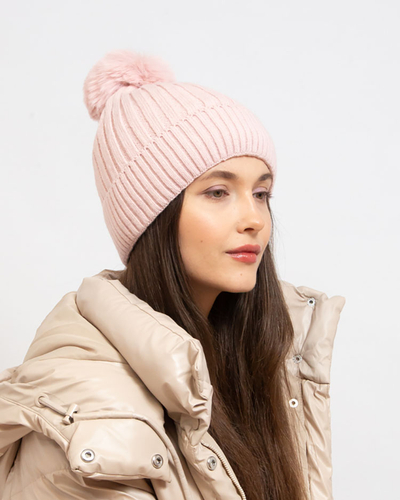 Căciulă lucioasă izolată pentru femei, gri, cu pompon - Accesorii