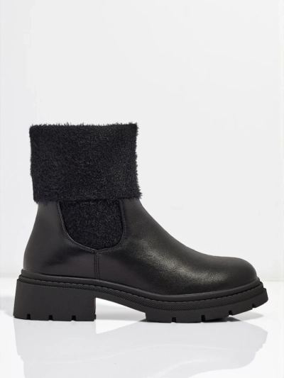 Botine de damă din piele ecologică cu blană Kesy