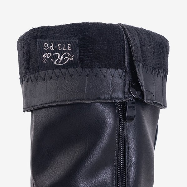 Cizme negre până la genunchi, cu toc plat de la Cavallina - Pantofi