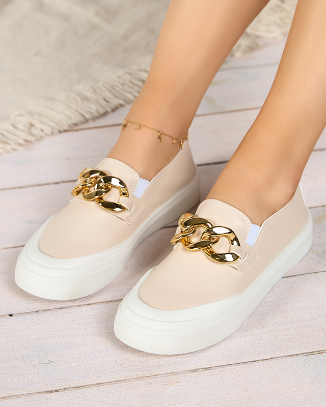 OUTLET Pantofi slip-on de dama bej cu talpa mai groasa cu decor Senula - Incaltaminte