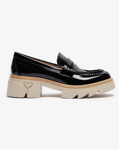 Mocasini negri de damă din piele ecologică din piele lăcuită Sepop- Footwear