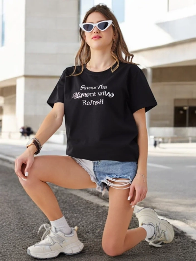 Royalfashion Cămașă din bumbac pentru femei Savurează Momentul Cu Refresh