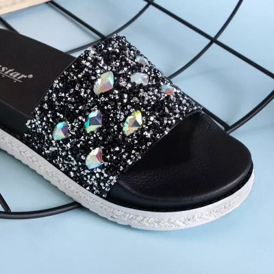 OUTLET Sandale de dama cu platforma neagra cu zirconiu Sailor - Incaltaminte