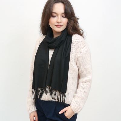 Eșarfă clasică neagră îngustă pentru femei, monocoloră - Accesorii