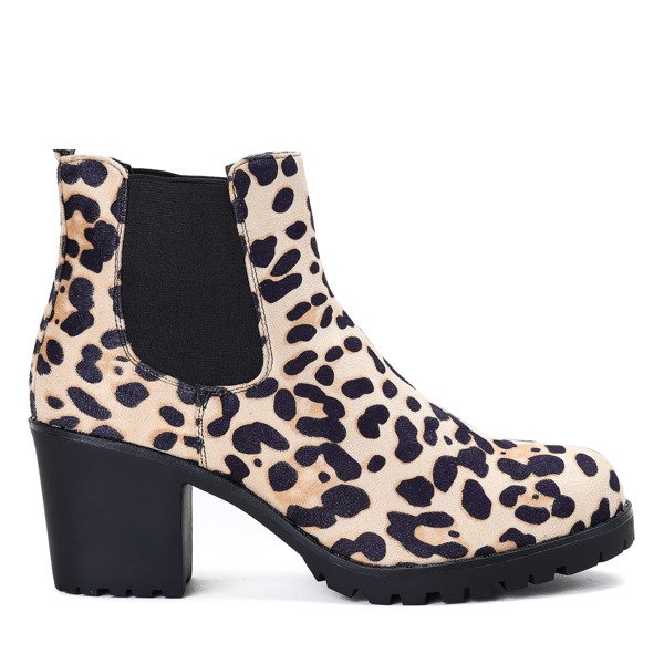 Botki na słupku w panterkę Sarah - Obuwie