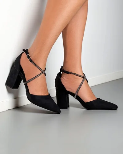 Pantofi cu toc din ecosuede Royalfashion pentru femei cu bretele Eurole