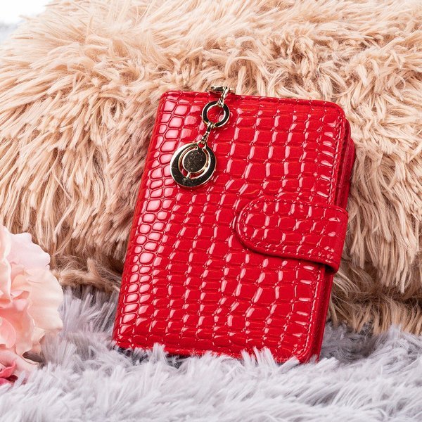 Portofel mic pentru femei roșu, cu relief de animale - Portofel
