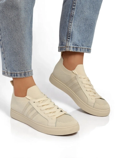 Beżowe sneakersy Damiani – lekkie trampki tela/skóra eco na lato