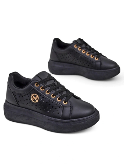 Sneakers de damă Kalista Nero – platforme negre din piele ecologică, colecția de primăvară