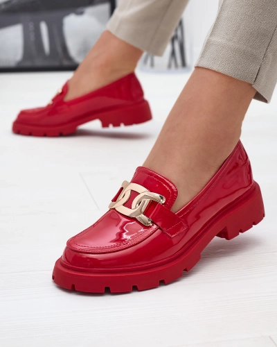 Mocasini roșii lăcuiți pentru femei Pogola- Footwear