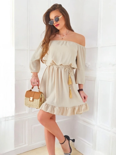 Rochie mini Royalfashion pentru femei, cu umerii la vedere, mâneci lungi și pietre strălucitoare
