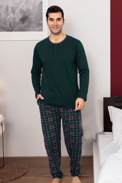 Pyjama de bumbac pentru bărbați RoyalFasion cu model în carouri