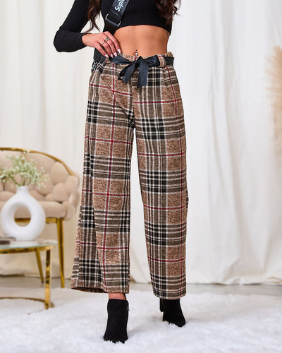 Royalfashion Pantaloni largi pentru femei bej cu carouri