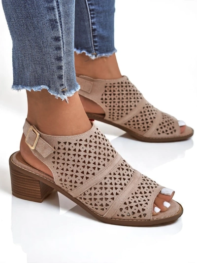 Royalfashion Sandale de dama cu toc mic, ajurate, Elira