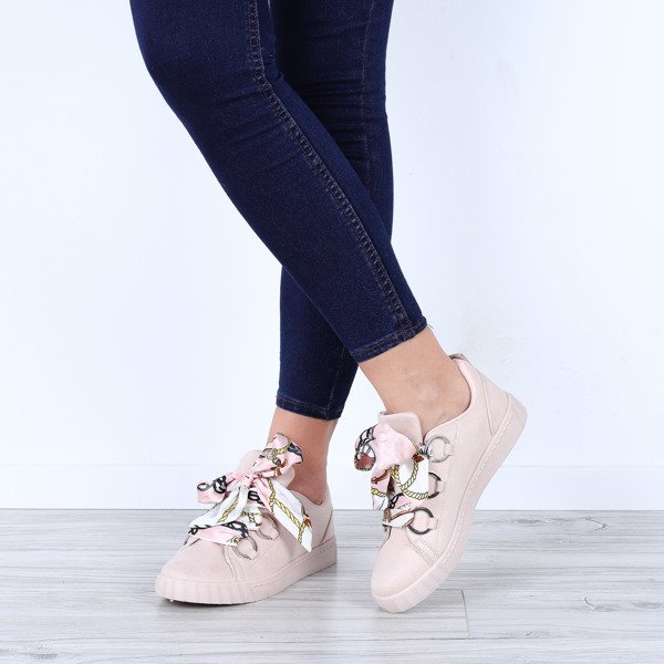 Jasnoróżowe tenisówki ze wstążką Cindy- Obuwie