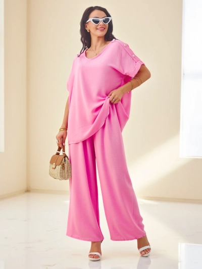 Royalfashion Set de femei din bumbac cu mâneci scurte și pantaloni largi