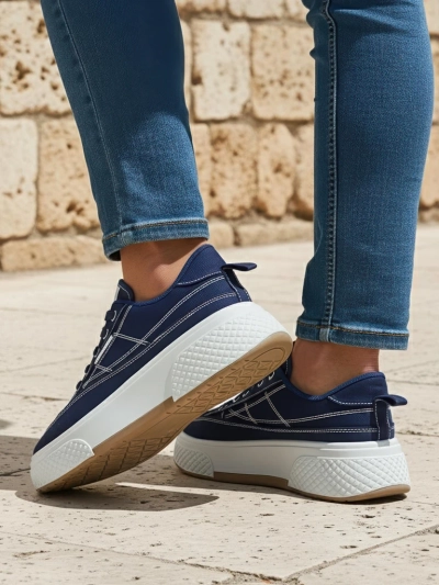 Sneakers de damă Callista cu platformă, bleumarin, material textil, primăvară-vară
