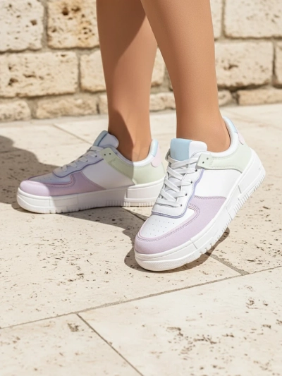 Sneakers damă Lycaste bej din piele ecologică cu talpă plată