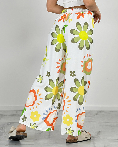 Royalfashion Pantaloni largi din țesătură cu motive florale pentru femei