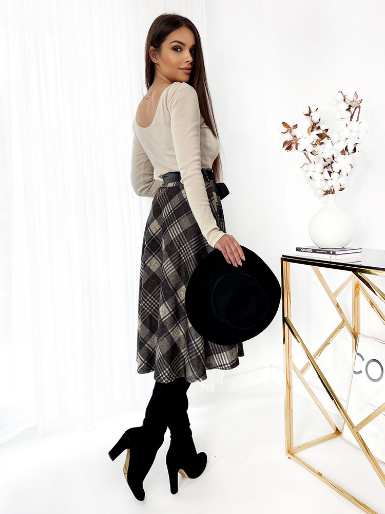 Royalfashion Fustă midi pentru femei cu carouri gri