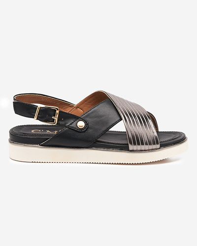 Sandale de dama negre cu centura argintie Gerii- Pantofi