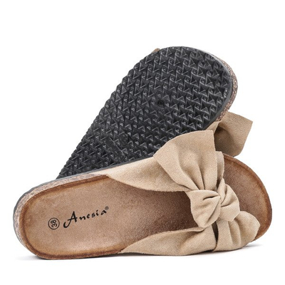 Beżowe klapki z kokardką Morena - Obuwie