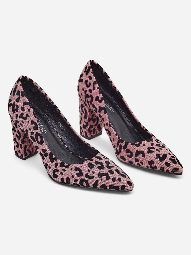 Royalfashion Pantofi cu toc pentru femei, imprimeu leopard Leoart