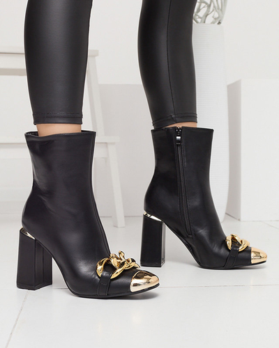 OUTLET Cizme negre cu toc înalt pentru femei cu ornamente aurii Amiop- Footwear
