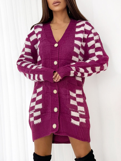 Royalfashion Pulover lung cu nasturi în carouri Koalt