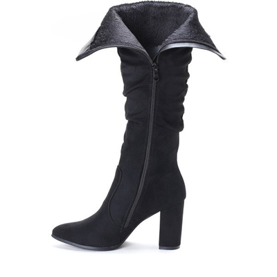 Czarne kozaki na słupku Michelle - Obuwie