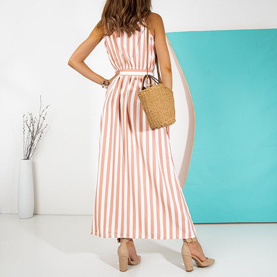 Rochie maxi pentru femei roz și alb - Îmbrăcăminte