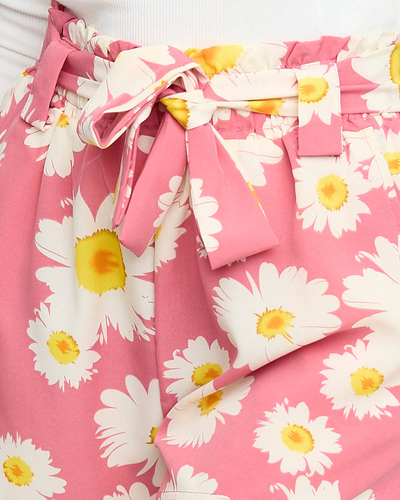 Pantaloni scurti florali de dama cu model roz - Imbracaminte