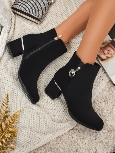 Botine damă eco piele cu toc gros Norevaya