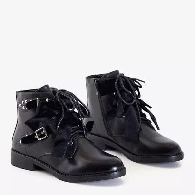 OUTLET Genti negre cu jeturi și arcuri din velur Caterina - Încălțăminte