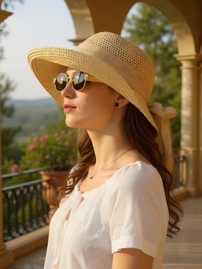 Royalfashion Pălărie de paie pentru femei Grace Ribbon