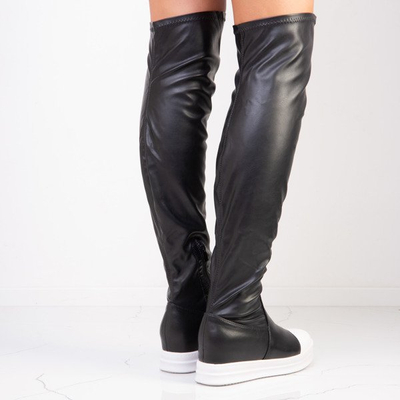 Czarno - białe kozaki na platformie Disco - Obuwie