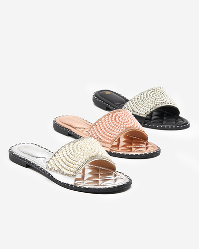 Papuci de dama argintii cu decoratiuni Ahaio - Incaltaminte