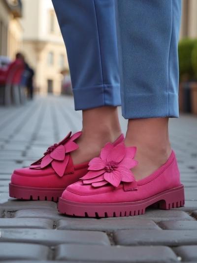 Loafers pentru femei Royalfashion din suede ecologic cu floarea Floverse