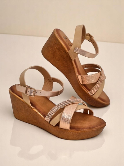 Sandale cu toc wedge pentru femei Royalfashion, cu strasuri și glitter Glittera