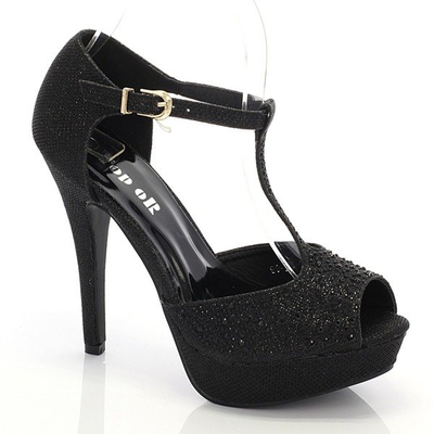 Sandale negre de damă cu toc înalt Szqueio - pantofi