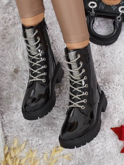 Botine de damă lăcuite cu șireturi Fjorra