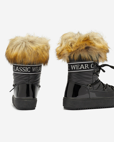 OUTLET Cizme de zăpadă lăcuite pentru femei de culoare neagră Fursav- Footwear