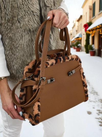 Geantă mică de damă din piele ecologică cu imprimeu de panteră Panthory